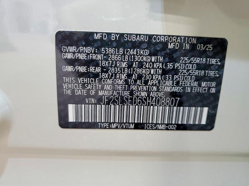 2025 Subaru Forester მანქანა იყიდება აუქციონზე, vin: JF2SLSED6SH408807, აუქციონის ნომერი: 54546236