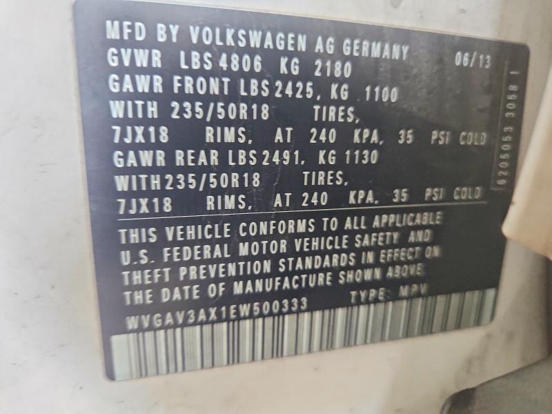 Aukcja sprzedaży 2014 Volkswagen Tiguan, vin: WVGAV3AX1EW500333, numer aukcji: 50902586