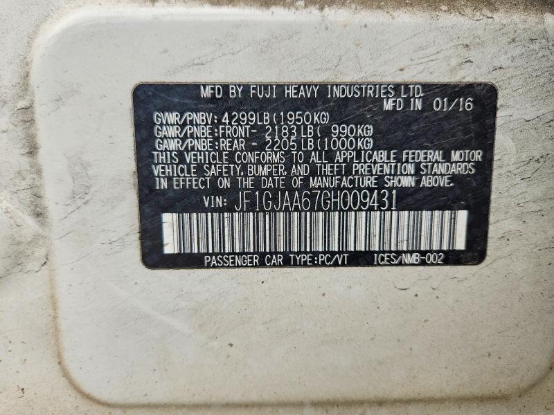 2016 Subaru Impreza მანქანა იყიდება აუქციონზე, vin: JF1GJAA67GH009431, აუქციონის ნომერი: 55054256