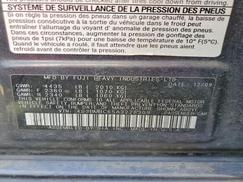 2010 Subaru Legacy 4d 4wd მანქანა იყიდება აუქციონზე, vin: 4S3BMBC65A3228309, აუქციონის ნომერი: 52876496