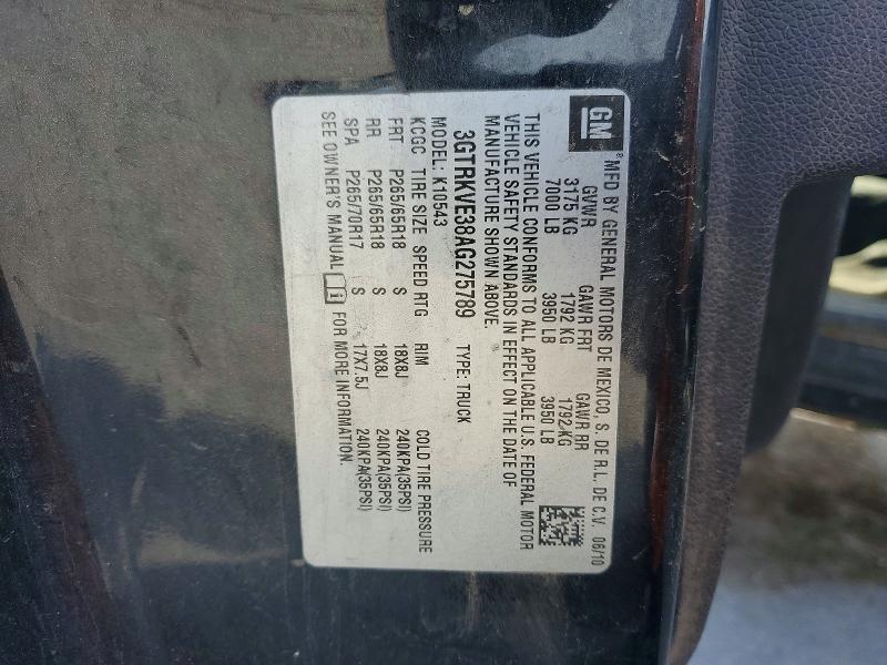 52098496 :رقم المزاد ، 3GTRKVE38AG275789 vin ، 2010 Gmc Sierra مزاد بيع
