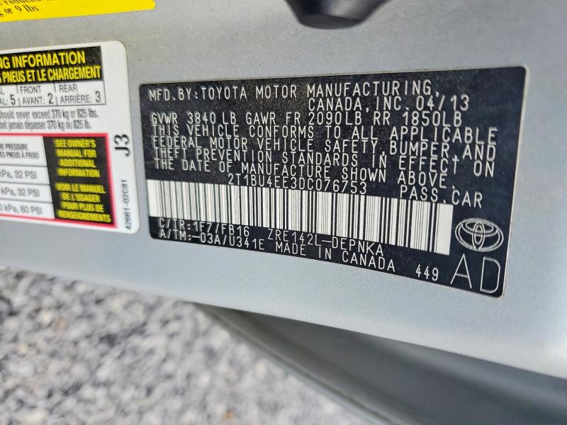 55008846 :رقم المزاد ، 2T1BU4EE3DC076753 vin ، 2013 Toyota Corolla مزاد بيع