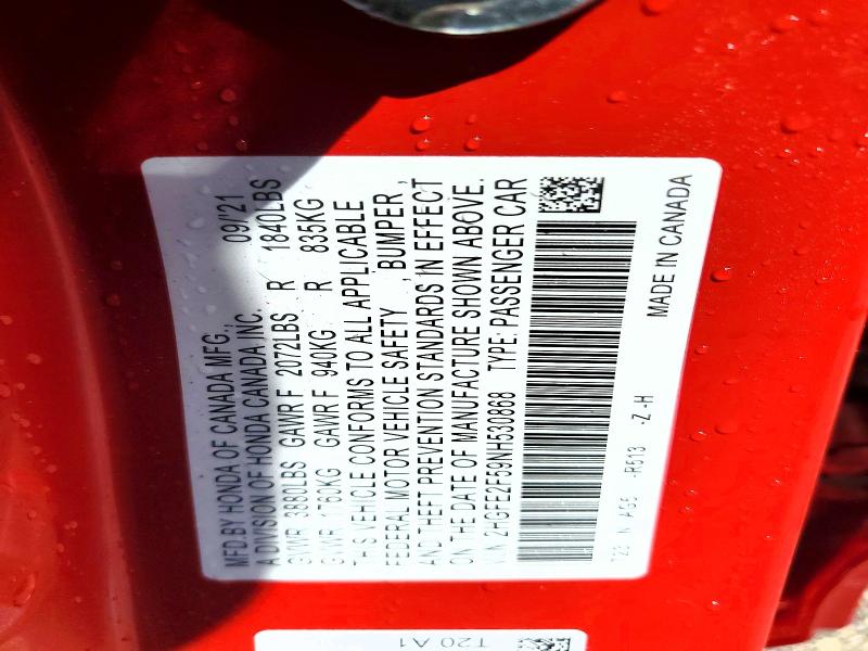 2022 Honda Civic მანქანა იყიდება აუქციონზე, vin: 2HGFE2F59NH530868, აუქციონის ნომერი: 55146226