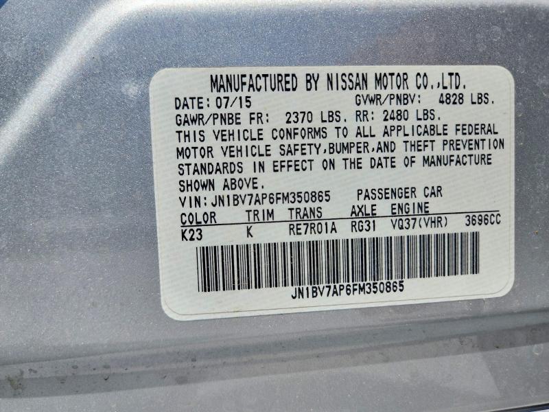Aukcja sprzedaży 2015 Infiniti Q50, vin: JN1BV7AP6FM350865, numer aukcji: 53328126