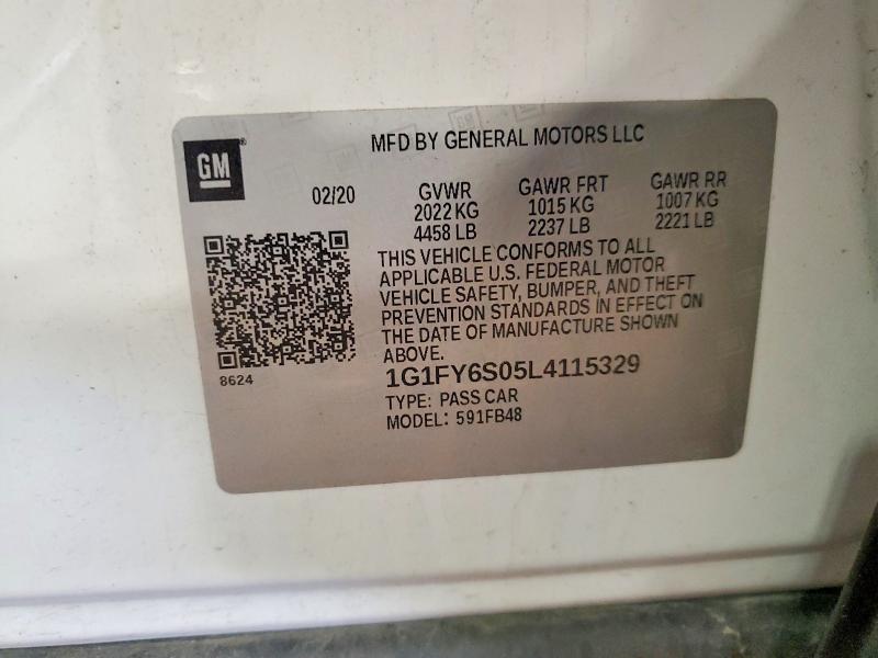 54312116 :رقم المزاد ، 1G1FY6S05L4115329 vin ، 2020 Chevrolet Bolt Ev مزاد بيع