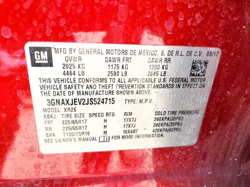 53843506 :رقم المزاد ، 3GNAXJEV2JS524715 vin ، 2018 Chevrolet Equinox مزاد بيع