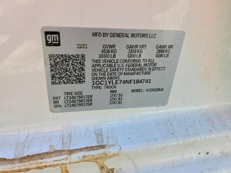 53704106 :رقم المزاد ، 1GC1YLE74NF184741 vin ، 2022 Chevrolet Silverado مزاد بيع