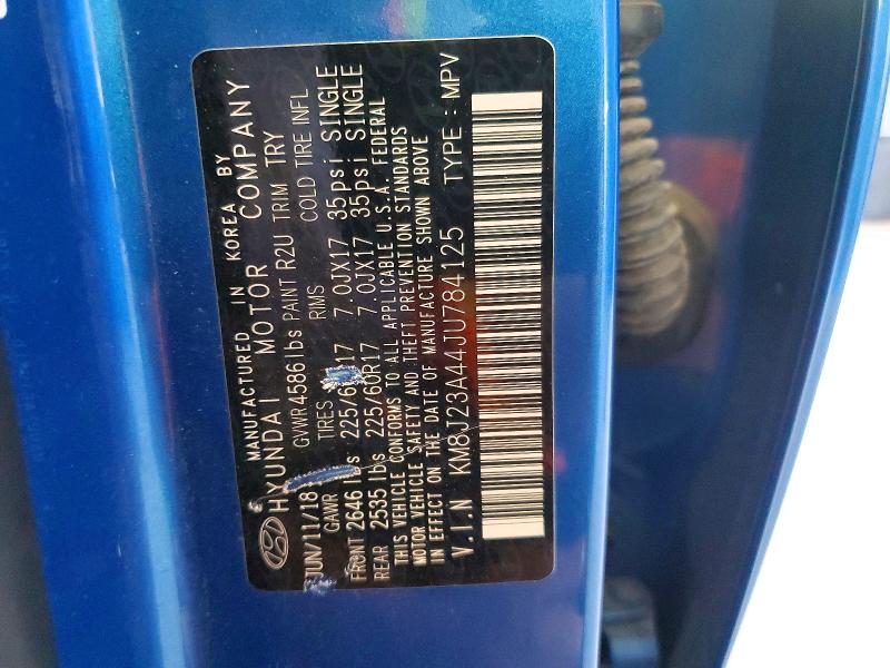 2018 Hyundai Tucson მანქანა იყიდება აუქციონზე, vin: KM8J23A44JU784125, აუქციონის ნომერი: 54071966
