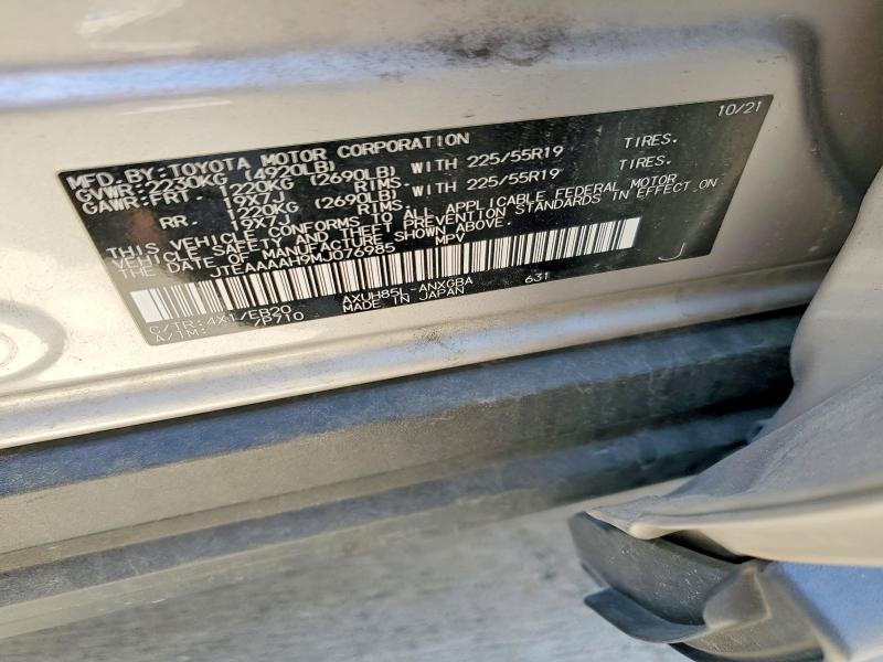 2021 Toyota Venza მანქანა იყიდება აუქციონზე, vin: JTEAAAAH9MJ076985, აუქციონის ნომერი: 54710326
