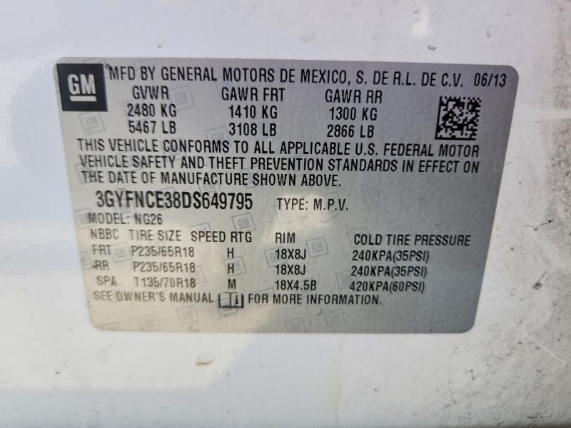 53514316 :رقم المزاد ، 3GYFNCE38DS649795 vin ، 2013 Cadillac Srx مزاد بيع