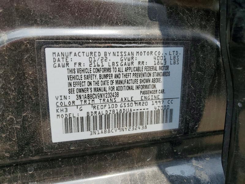 52590976 :رقم المزاد ، 3N1AB8CV9NY232438 vin ، 2022 Nissan Sentra مزاد بيع