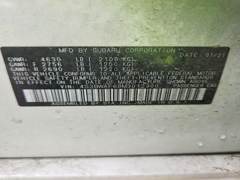 Aukcja sprzedaży 2021 Subaru Legacy, vin: 4S3BWAF68M3012300, numer aukcji: 51662046