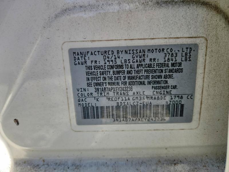 2014 Nissan Sentra მანქანა იყიდება აუქციონზე, vin: 3N1AB7APXEY243236, აუქციონის ნომერი: 53709026