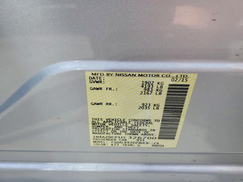 2015 Nissan Leaf მანქანა იყიდება აუქციონზე, vin: 1N4AZ0CP1FC326700, აუქციონის ნომერი: 52370916