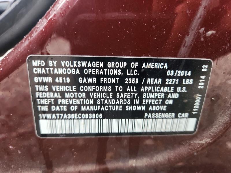 Aukcja sprzedaży 2014 Volkswagen Passat, vin: 1VWAT7A36EC083806, numer aukcji: 54196006