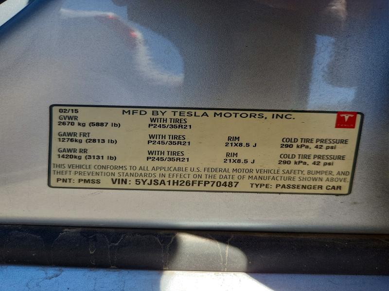 Auction sale of the 2015 Tesla Model S, vin: 5YJSA1H26FFP70487, lot number: 53548626