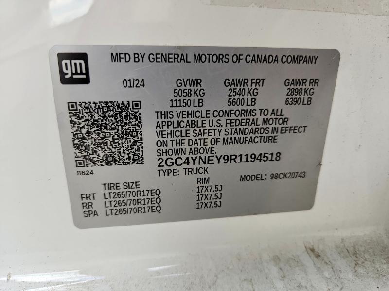 Aukcja sprzedaży 2024 Chevrolet Silverado, vin: 2GC4YNEY9R1194518, numer aukcji: 55540716