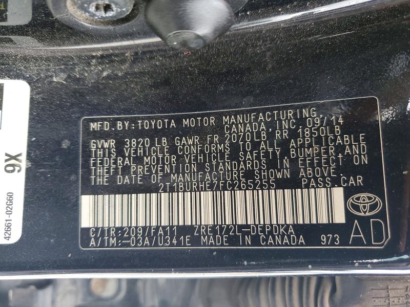 54650276 :رقم المزاد ، 2T1BURHE7FC265255 vin ، 2015 Toyota Corolla مزاد بيع