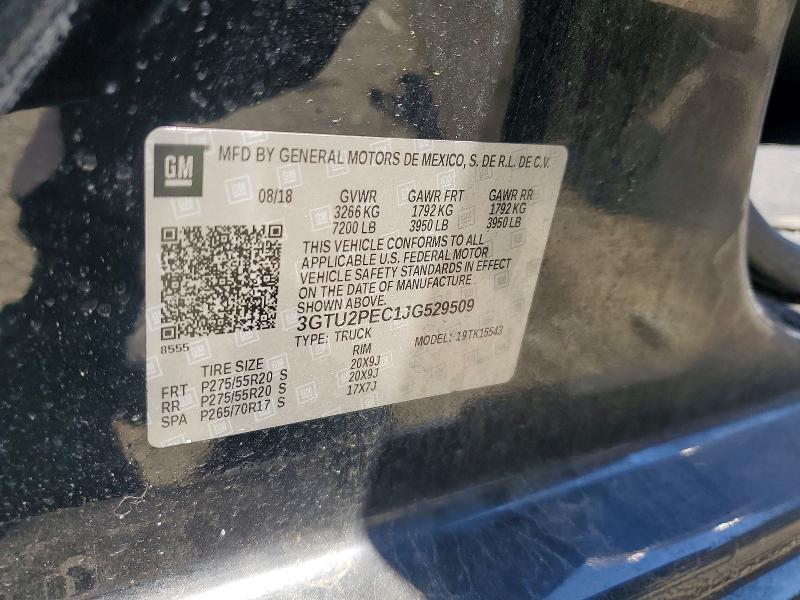 2018 Gmc Sierra მანქანა იყიდება აუქციონზე, vin: 3GTU2PEC1JG529509, აუქციონის ნომერი: 52862796
