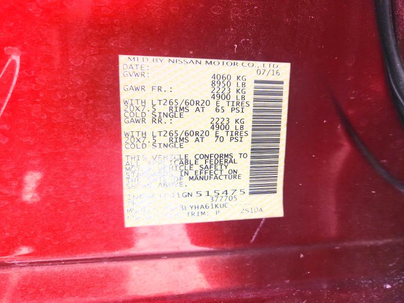 53337256 :رقم المزاد ، 1N6BA1F41GN515475 vin ، 2016 Nissan Titan Xd مزاد بيع