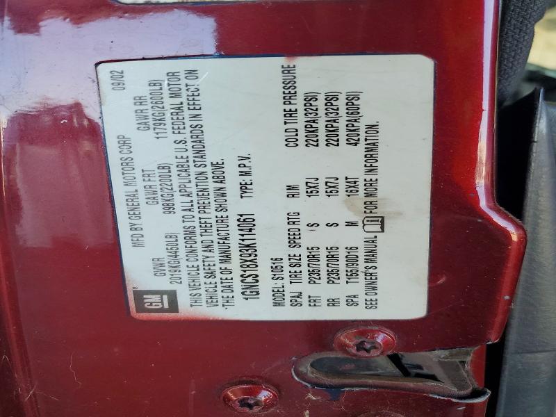 Aukcja sprzedaży 2003 Chev Blazer, vin: 1GNCS18X93K114061, numer aukcji: 53994876