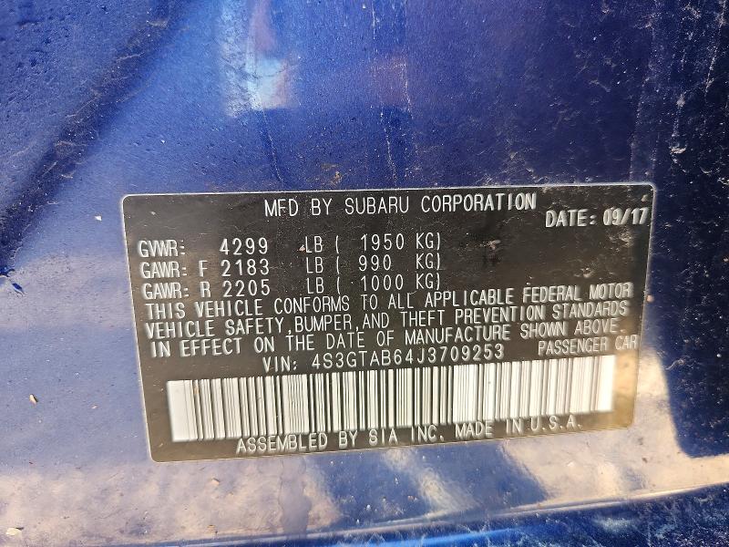2018 Subaru Impreza მანქანა იყიდება აუქციონზე, vin: 4S3GTAB64J3709253, აუქციონის ნომერი: 51711516