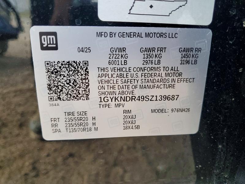 2025 Cadillac Xt5 მანქანა იყიდება აუქციონზე, vin: 1GYKNDR49SZ139687, აუქციონის ნომერი: 52818946