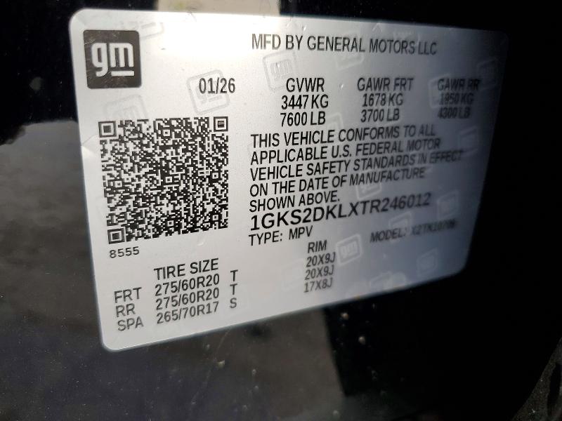 Aukcja sprzedaży 2026 Gmc Yukon, vin: 1GKS2DKLXTR246012, numer aukcji: 52214486