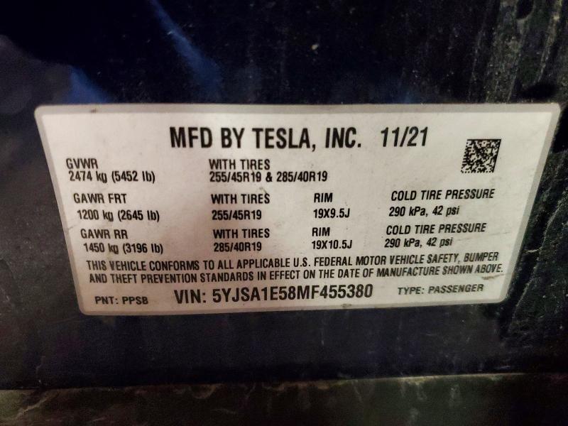 Продаж на аукціоні авто 2021 Tesla Model S, vin: 5YJSA1E58MF455380, номер лоту: 52840386
