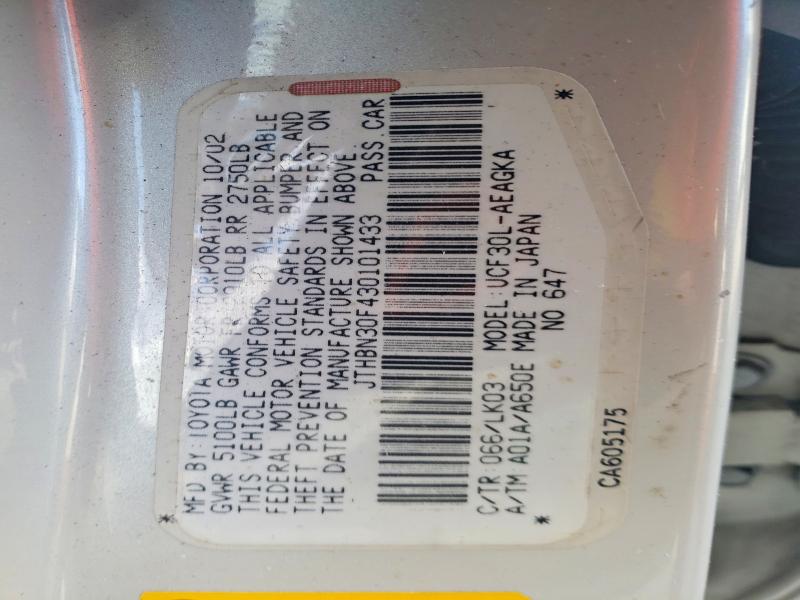 2003 Lexus Ls მანქანა იყიდება აუქციონზე, vin: JTHBN30F430101433, აუქციონის ნომერი: 54786736