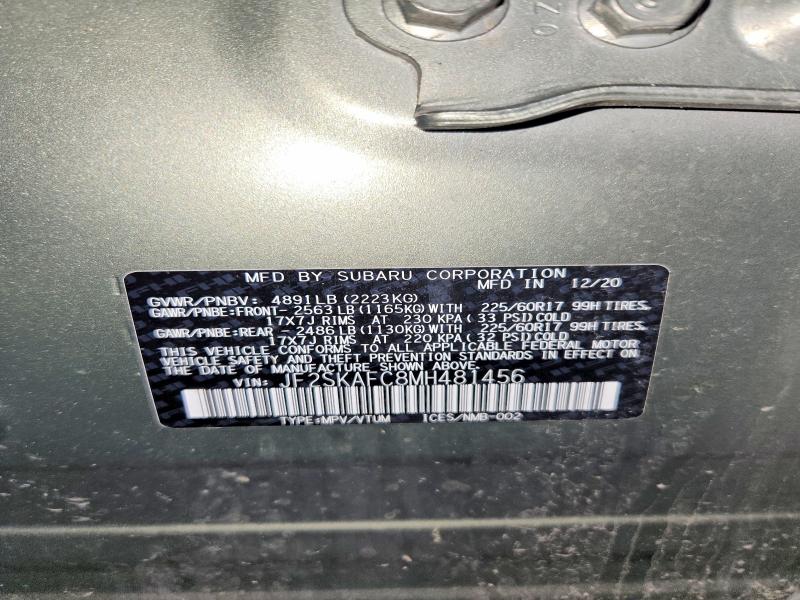 2021 Subaru Forester მანქანა იყიდება აუქციონზე, vin: JF2SKAFC8MH481456, აუქციონის ნომერი: 51365166