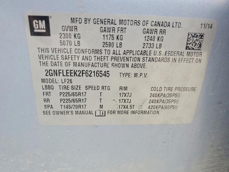 55153396 :رقم المزاد ، 2GNFLEEK2F6216545 vin ، 2015 Chevrolet Equinox مزاد بيع
