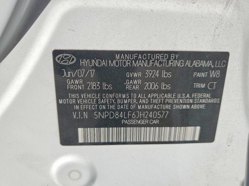 Продаж на аукціоні авто 2018 Hyundai Elantra, vin: 5NPD84LF6JH240577, номер лоту: 54474326