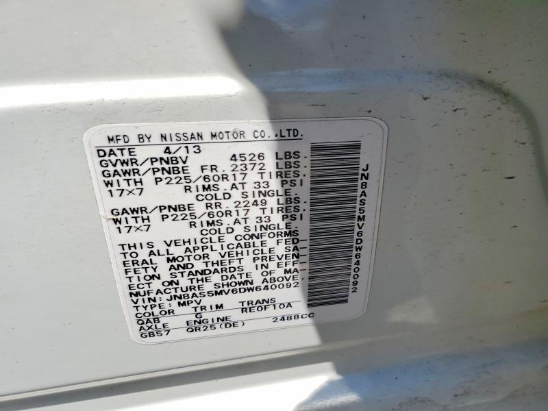 52044556 :رقم المزاد ، JN8AS5MV6DW640092 vin ، 2013 Nissan Rogue مزاد بيع