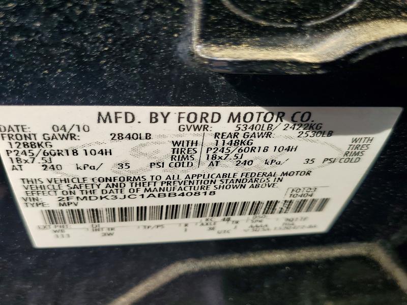 55687466 :رقم المزاد ، 2FMDK3JC1ABB40818 vin ، 2010 Ford Edge مزاد بيع