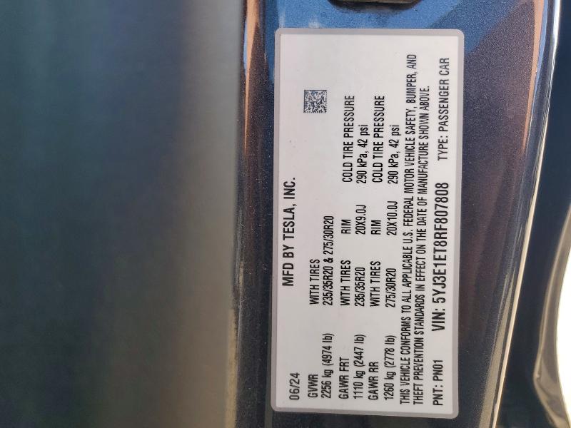 Aukcja sprzedaży 2024 Tesla Model 3, vin: 5YJ3E1ET8RF807808, numer aukcji: 51763776