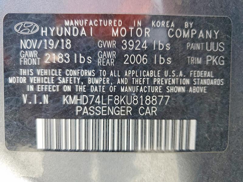 Aukcja sprzedaży 2019 Hyundai Elantra, vin: KMHD74LF8KU818877, numer aukcji: 53836276