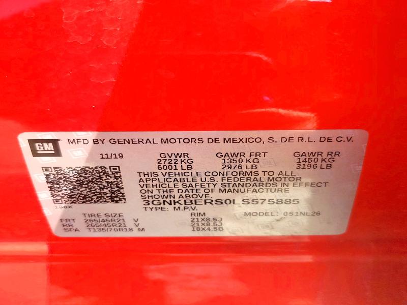 52563766 :رقم المزاد ، 3GNKBERS0LS575885 vin ، 2020 Chevrolet Blazer مزاد بيع