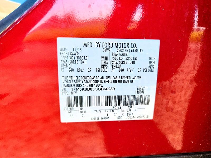 55506536 :رقم المزاد ، 1FM5K8B85GGB60289 vin ، 2016 Ford Explorer مزاد بيع