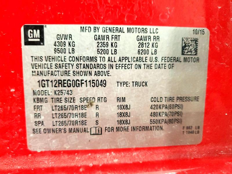 Продажа на аукционе авто 2016 Gmc Sierra, vin: 1GT12REG0GF115049, номер лота: 54223536