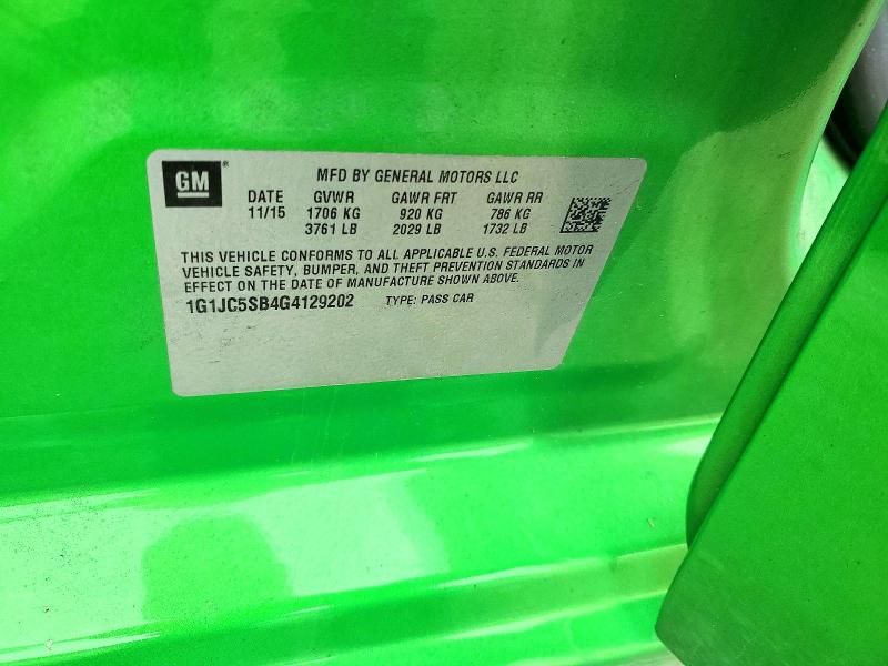 52021296 :رقم المزاد ، 1G1JC5SB4G4129202 vin ، 2016 Chevrolet Sonic مزاد بيع