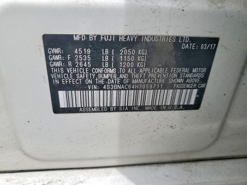 Aukcja sprzedaży 2017 Subaru Legacy, vin: 4S3BNAC64H3059711, numer aukcji: 54573266