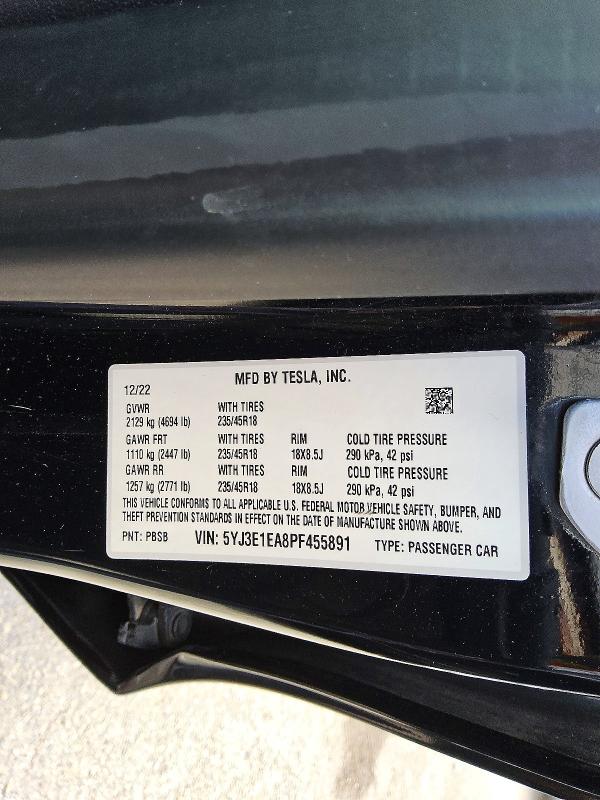 Aukcja sprzedaży 2023 Tesla Model 3, vin: 5YJ3E1EA8PF455891, numer aukcji: 55490946