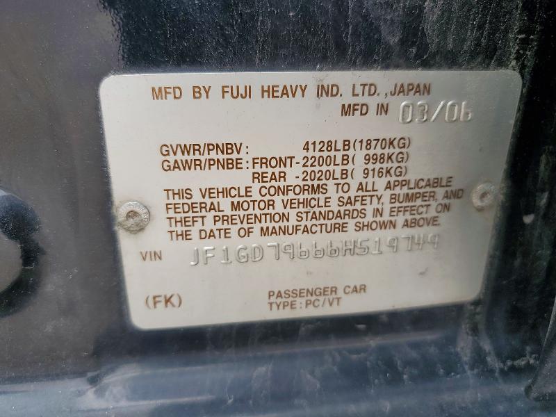 Продажа на аукционе авто 2006 Subaru Impreza, vin: JF1GD79666H519749, номер лота: 54939776