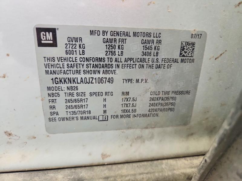 Продаж на аукціоні авто 2018 Gmc Acadia, vin: 1GKKNKLA0JZ106749, номер лоту: 54838236