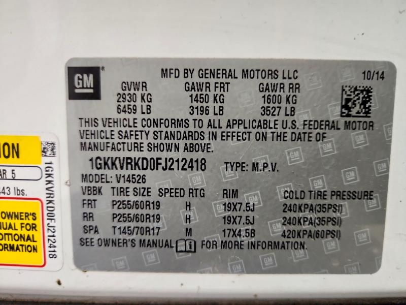 2015 Gmc Acadia მანქანა იყიდება აუქციონზე, vin: 1GKKVRKD0FJ212418, აუქციონის ნომერი: 52146816