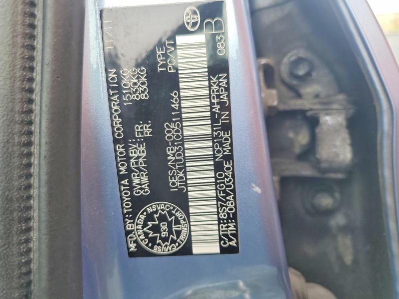 2012 Toyota Yaris მანქანა იყიდება აუქციონზე, vin: JTDKTUD31CD511466, აუქციონის ნომერი: 54979086