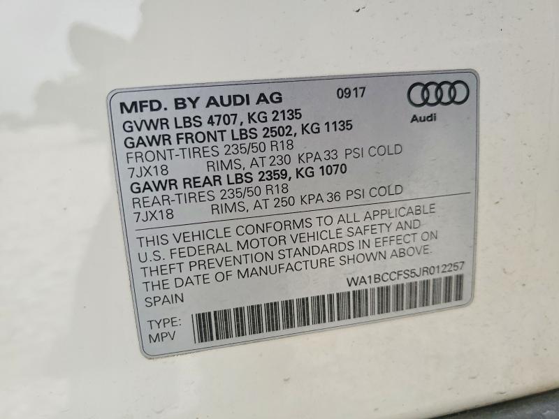 Aukcja sprzedaży 2018 Audi Q3, vin: WA1BCCFS5JR012257, numer aukcji: 52852086
