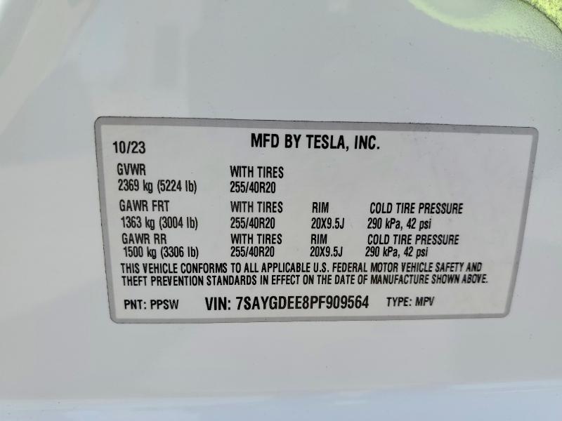 2023 Tesla Model Y მანქანა იყიდება აუქციონზე, vin: 7SAYGDEE8PF909564, აუქციონის ნომერი: 53752736