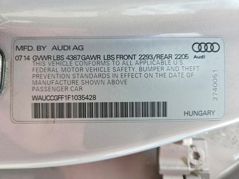 54496976 :رقم المزاد ، WAUCCGFF1F1035428 vin ، 2015 Audi A3 مزاد بيع